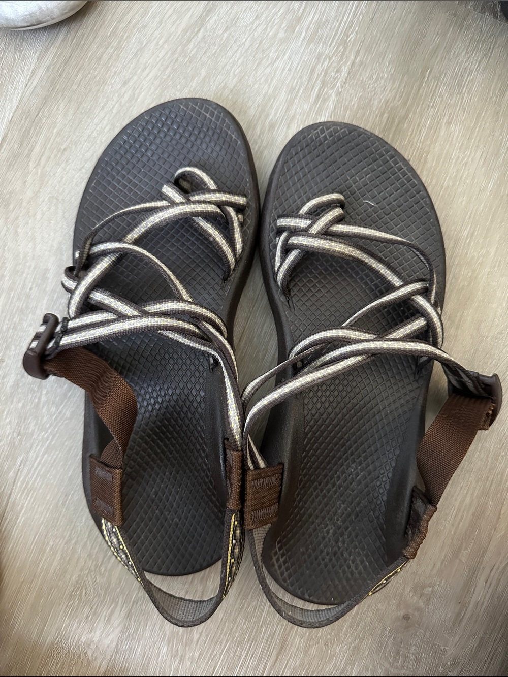 Chaco Brown and Metallic Silver Outdoor Strappy Sandals